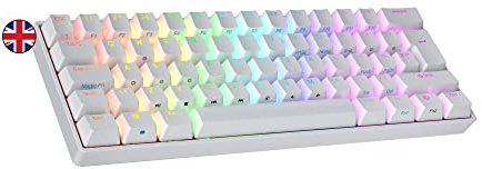 Ranked N60 Nova 60% | Hot Swappable Mechanical Gaming Keyboard | 62 Keys Multi Color RGB LED Backlit for PC/Mac Gamer | ISO UK Layout (White, Gateron Red)