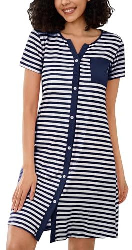 Marvmys Camisón Mujer Algodón Manga Corta Botones S-XXL