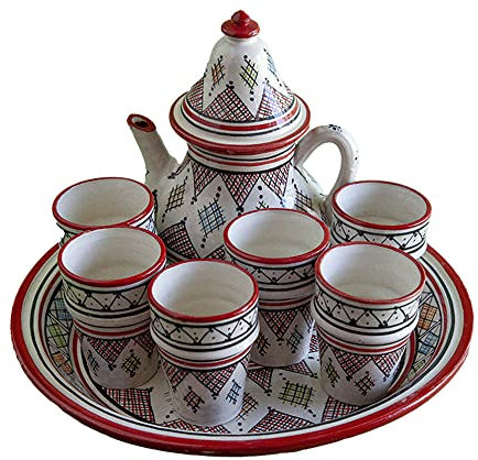 Set teiera marocchina in ceramica dipinta a mano