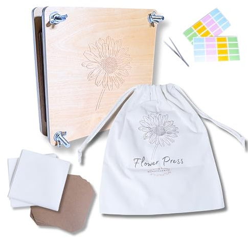 Mandylan & Co. LLC Flower Press w/Reversible Top - 8 Layered Wooden Flower Preservation for Dried Flowers w/Canvas Bag, Flower Pressing Kit for Adults and Kids,