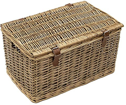 JVL Handmade Buff Wicker Hampers with Faux Leather Straps, Medium
