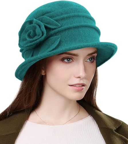 Wantonfy mössa hatt kvinnor basker vintermössor fransk vintage blommig ull klassisk vintermössa fransk keps 1920-talet, gRÖN, one size