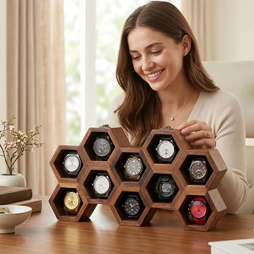 Caja de reloj extragrande de palisandro superior con 10 ranuras, organizador de coleccionista para hombres, caja de almacenamiento de relojes vintage para almacenar y mantener tus relojes seguros y