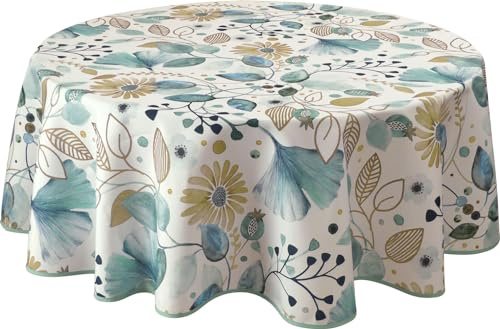 Le linge de Jules Tischdecke Bloom schmutzabweisend, rund, 160 cm, blau, beige