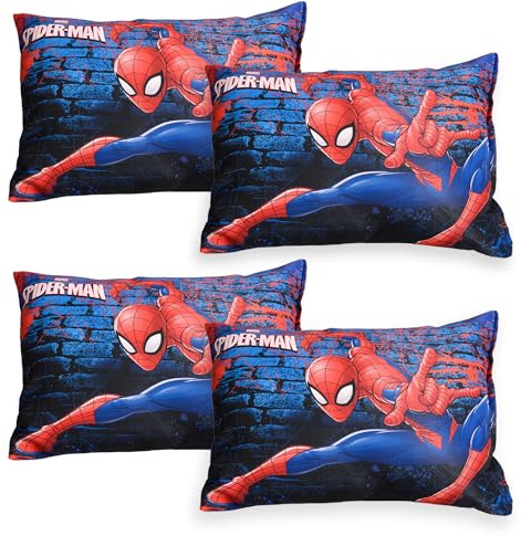 Kuber Industries Marvel Lot de 4 oreillers doux à imprimé Spiderman pour bébé | Coussin de sommeil pour enfants | Oreiller en polyester pour dormir et voyager | 30,5 x 45,7 cm | Bleu marine