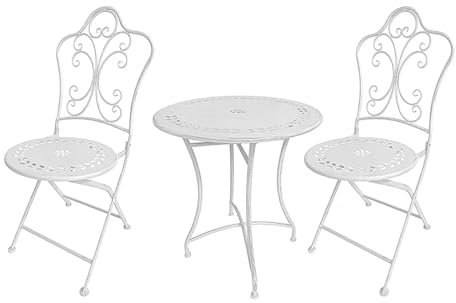 NRNQMTFZ Gartenmöbel-Set 2 Stühlen & 1 Tisch Bistroset aus Metall Sitzgruppe Gartengarnitur für 2 Personen Witterungsbeständig Möbelstücke für Hof, Garten, Draussen(White)