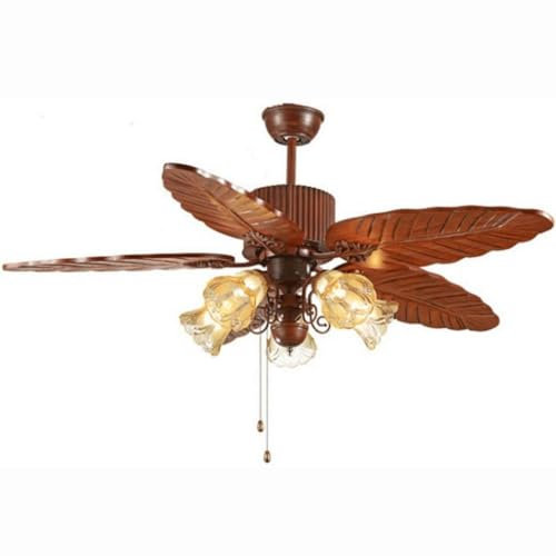 POSEDWRA Ventilatore Lampada a Sospensione Ristorante Ventilatore a soffitto Luce Soggiorno Camera da Letto Foglia di Legno retrò con Luce a LED in Stile Europeo