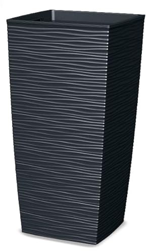 Tecnokit Plana vaso alto da esterno Aurora, vasi per piante da esterno, fioriera in polipropilene con sottovaso estraibile, effetto ondulato, dimensioni cm 35x35x68 h (Polipropilene (PP), Antracite)