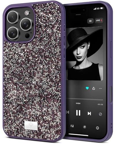 BEZ Coque pour iPhone 16 Pro Max Paillette, Coque Compatible avec iPhone 16 Pro Max Glitter,Coque Series de Etuis avec Bling & Co., Étui en Diamant Etincelant et à Cristal Bling, Violet Alto