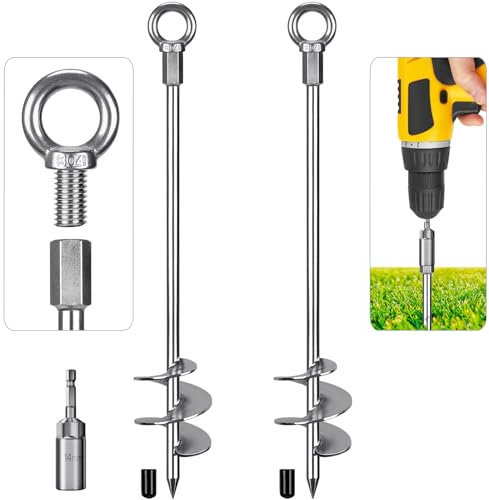 Dolibest Tent Peg Heavy Duty, 76cm Ground Anchor Screw Trampoline Stake Metal Earth Sand Spiral Wind Storm Spike for Swing/Camping/Shed/Dog/Carport/Canopy with Fixed Eyelet, 2 Pack