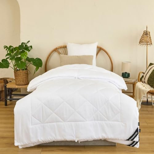 DREAMWAY Bettdecke 135x200 4 Jahreszeiten 2 teilig inklusive Ganzjahresdecke 135x200cm 300gsm + Sommerdecke 135 x 200 150gsm - 2 zusammengeknöpften Steppdecke für Vierjahreszeiten/Sommer/Winter Weiss