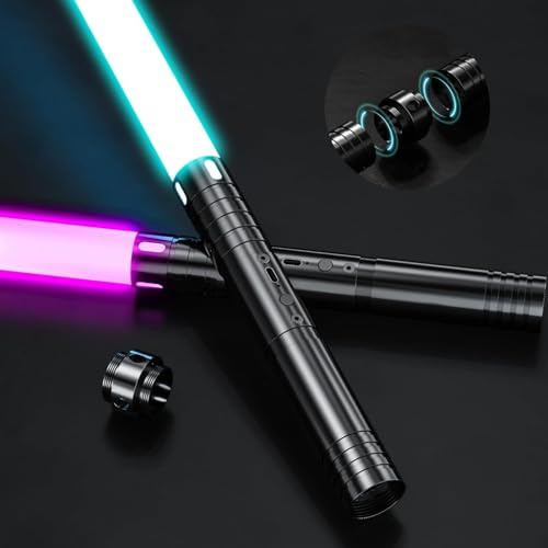 Airmsa Spada Laser RGB 15 Colori, Spada Laser Ricaricabile USB con Suono FX, Spada Laser Giocattolo per Bambini, Halloween, combattente Galassia (2 PC)