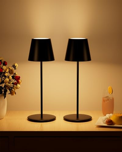 Trayvespace Rechargeable Lamp 2 Pack, 3600mAh USB Charging Battery Operated Table Lamps, 3000K Dimmable Touch Control Cordless Lamp for Bedroom, Living Room, Dining, Outdoor (Black)