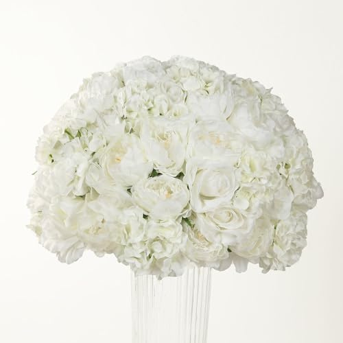 Efavormart Pre-Arranged Artificial Rose Bouquet Wedding Centerpieces, Ivory Silk Rose Flower Balls Arrangement Table Decor - 20