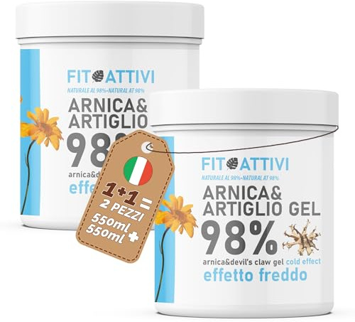 Arnica pour chevaux à usage humain effet froid 2 pièces Arnica Gel fort et griffe du diable 98% soulagement pour muscles et articulations ecchymoses œdèmes massages 100% fabriqué en Italie 2 x 550