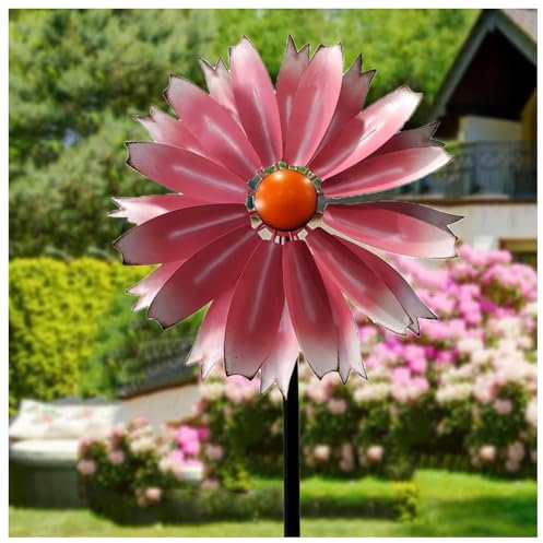 Hazomeu WindräDer Garten 149cm Gartenstecker Windrad Edelstahl Kugellager WindräDer FüR Den Garten FüR Den AußEnbereich,Terrasse, Rasen,Pink