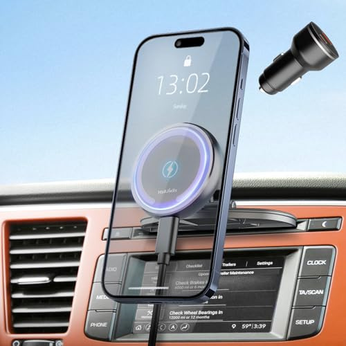 MAGJIEYX für Magsafe Autohalterung mit Ladefunktion, 15W Schnellladen Handyhalterung Auto CD Schlitz mit QC 3.0 Autoladegerät Starke Magnetkraft für iPhone 16 15 14 13 12 Serie Auto Zubehör Schwarz