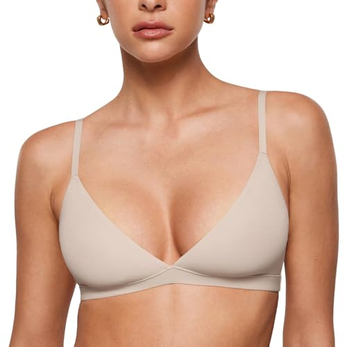 INLYRIC Women's Unlined Triangle Bralette Vanilla White Large | Ultra-soft, No Padding, Wirefree, Dual-layer, Plunge, Seamless, Pull-on, Adjustable Straps, Sexy, Comfortable