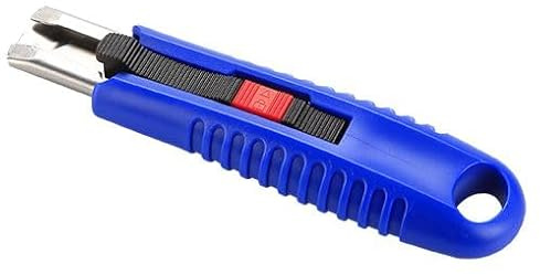 Cutter de seguridad con cuchilla trapezoidal, ideal para cortes precisos en múltiples materiales y trabajos de manualidades.