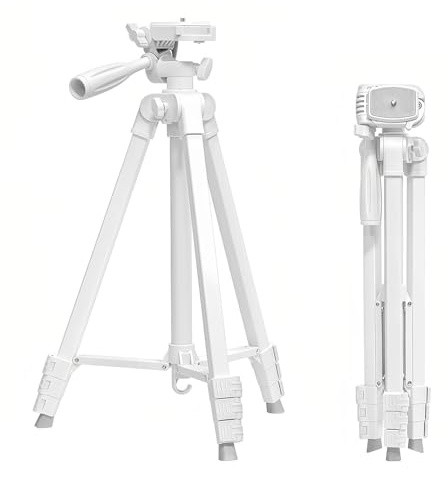 Kakotopa White Lightweight Tripod - 42-146cm Adjustable Height with 360° Pan Head, Universal 1/4 Screw for Smartphone/DSLR/Camera/Projector - Ideal for Vlogging/Photography/Travel/Live Streaming