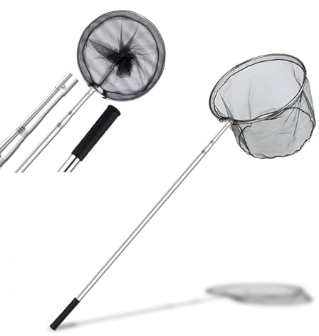 Fiskehåv, fisknät, fiskhåv 155 cm rostfritt stål, 3 sektioner teleskop – gummerat – hållbart nylonnät, med fällbart fisknät, för vuxna barn, damm, sjö Fiskenät Fisklandningsnät Vikbar,Hopfällbar Teles