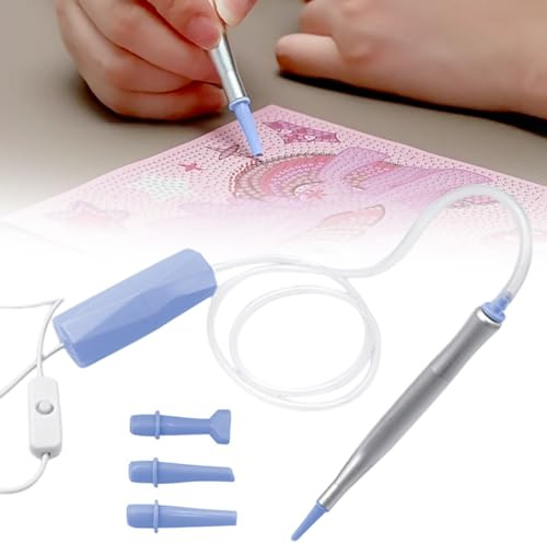 TechVizrs Lápiz de pintura de diamante eléctrico, bolígrafo de pintura de diamante con 3 cabezales de succión y USB-C para accesorios de arte de diamante (azul)