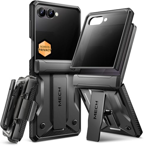 Tongate för Samsung Galaxy Z Flip 7 fodral inbyggd vridbar bältesklämma och ställfunktion helkropp militärklassskydd, svart
