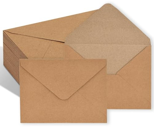 100 Stück Kraftpapierumschläge, 11,4 x 16,2 cm Kuvert Briefkuvert Briefhülle mit Nassklebung, Briefumschläge Aus Kraftpapier, für Grußkarten Einladung Geburtstagskarten Nassklebung (Rindslederfarbe)