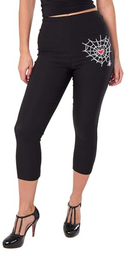 Ro Rox Ella Capri Pants for Women – Loveweb Black Widow Embroidery – 1950s Vintage High Waist Trousers – Three Quarter Retro Capris, Black, L