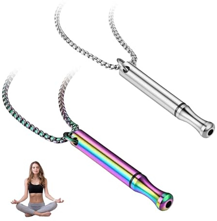 2 Stück Rauchentwöhnung Hilfsmitte,V2 Halskette Rauchfrei Original,Hilfsmittel Raucherentwöhnung Kette mit Pfeif,Atemhalskette mit Widerstand Gegen Panikattacken Angst,Edelstahl Rauchstopp Necklace