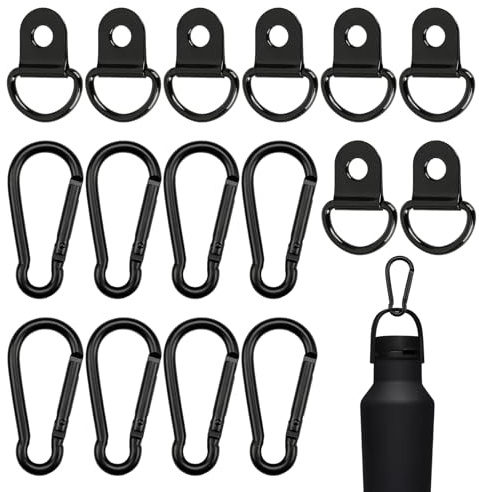 16 Pcs D Rings Heavy Duty D Rings for Picture Hanging Tie Down Anchor Stainless Steel D Ring Van Hooks with Spring Snap Hooks for Cars and Trucks(Black)