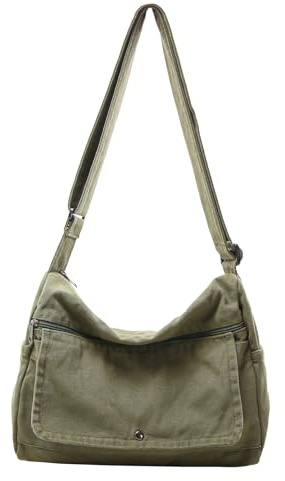 PRAGARI Canvas Messenger Bag for School Women Vintage Satchel Tote Handbag