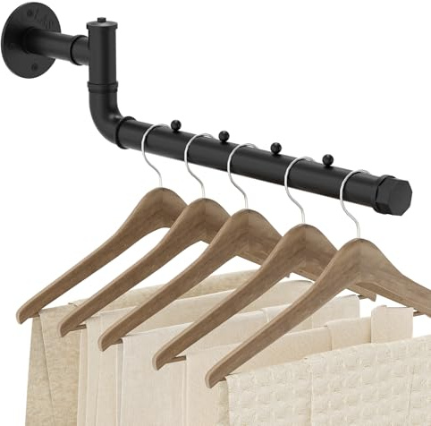 OUTBROS Perchero de Pared Industrial, 40cm Barra para colgar ropa ajustable en 180°, Perchero Pared Industrial, para Sala de Estar, Vestidores Armarios, el lavadero, Negro, 1 Pieza