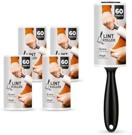 Roe Tenpo Confezione da 5 rulli per Pelucchi con 1 Manico di Ricambio, Fogli Facili da staccare, per Rimuovere Polvere e lanugine dai mobili