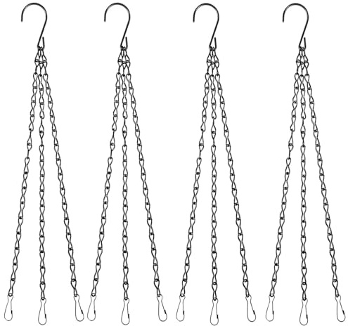 CERCTLA 4pcs Black Heavy Duty Hanging Basket Chains 3 Point, Replacement Chain Flower Pot Chains, Heavy Duty Weatherproof Chain for Hanging Plants Flowers Baskets Feeder Flower pots and Ornaments