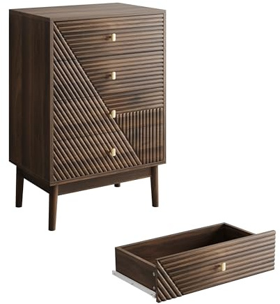 HAINEW Commode avec 4 tiroirs, armoire de rangement, pour salon, salle à manger, 60 x 40 x 90 cm, noyer