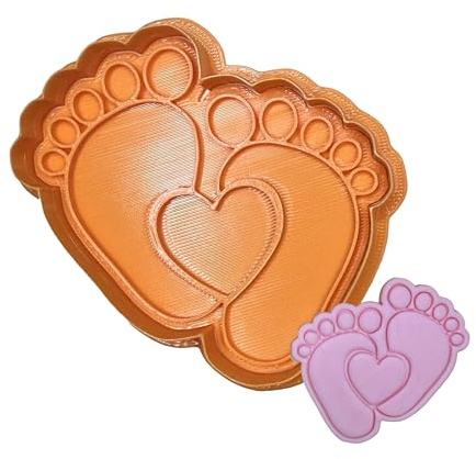 Tagliabiscotti.it - Piedini bambino con cuore - Stampo per creare decorazioni in pasta di zucchero o biscotti - nascita - Battesimo - Sweet table Cookies cutter - Tagliabiscotti 8cm x 8cm x 1,2cm