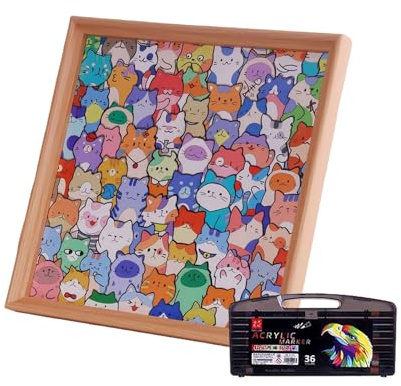 Malpuzzle „Kleine Kätzchen“ aus Holz Puzzle/Zeichen/Montageset Malpuzzlerahmen mit Katzenmotiv, bedrucktes Muster, natürliche Holzmaserung, inklusive Marker Lernuhren (D, One Size)