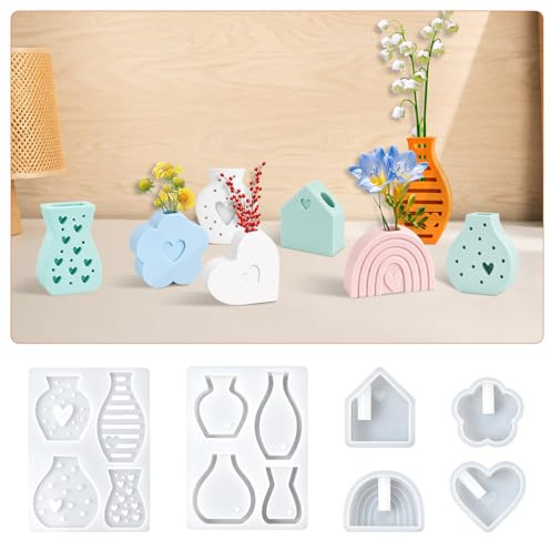 MSIHEY Lot de 8 Mini Moules en Silicone | Résine Époxy, Béton et Plâtre, DIY, Petits Pots de Fleurs, Décoration Maison
