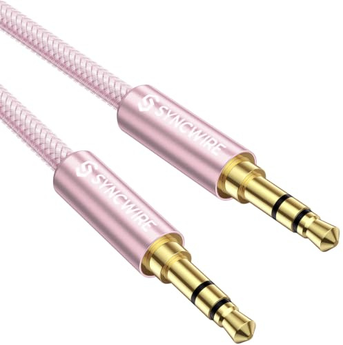 SYNCWIRE 3.5mm Nylon Braided Aux Cable (3.3ft/1m,Hi-Fi Sound), Audio Auxiliary Input Adapter Male to Male AUX Cord for Headphones, Car, Home Stereos, Speaker, iPhone, iPad, iPod, Echo & More – Pink