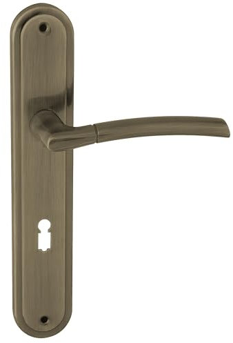 domino Türgriff 72 Drückergarnitur BB-Buntbart Set | Langschildgarnitur | Türklinke für Zimmertür, Bürotür, Kellertür & Innentür | L-Form | Türdrücker-Set aus Aluminium | Bronze |PRESTO-R M3