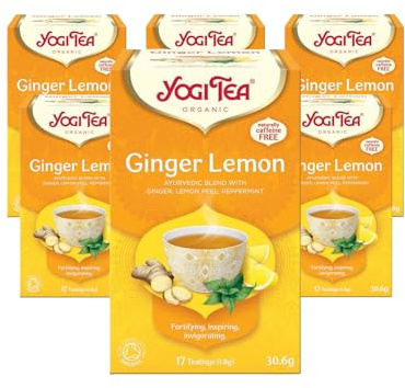 Yogi Tea, Ginger Lemon, Organic Spice and Herbal Tea, Caffeine Free, Blend Ginger, Lemon Peel and Peppermint, 6 Packs x 17 Tea Bags (102 Teabags Total)