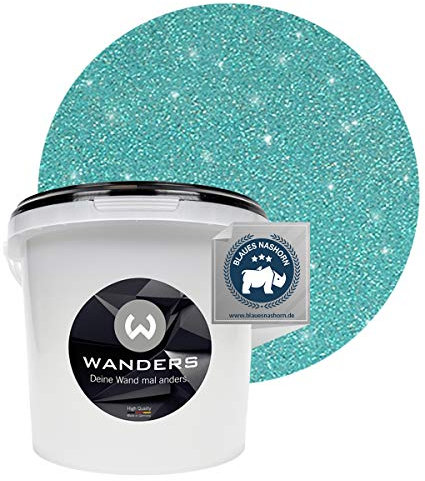 Wanders24 Glimmer-Optik (3 Liter, Silber-Türkis) Glitzer Wandfarbe - Wandfarbe Glitzer - abwaschbare Wandfarbe - Glitzerfarbe - Made in Germany