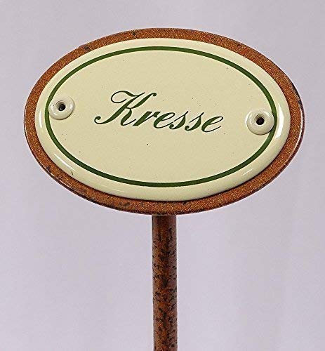 linoows Kräuterschild Kräuterstecker Emaille, Kresse, Erdspieß 25 cm