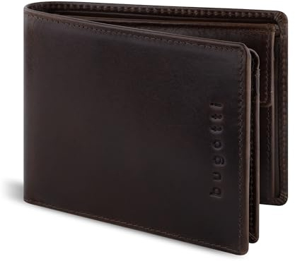 bugatti Romano Portafoglio Uomo in Pelle di Bufalo con Protezione RFID e Portamonete – Marrone