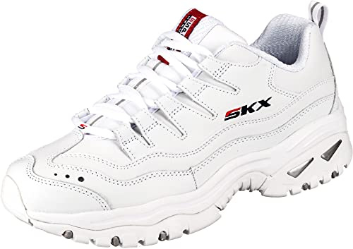 Skechers Mujer Energy Timeless Vision Trainers, White Leather Red Navy Trim, 35.5 EU