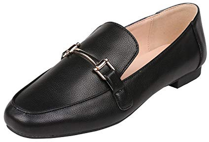 Feversole dam vardag bekväm snaffle trim loafer platt klack UK storlek 3-7, Svart korn, 37 EU