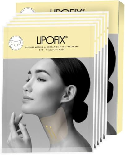 LIPOFIX Nackmasker För Hudvård - Dubbla Hakreducerande Masker För Nacklyft - Intensiv Halsuppstramning, Anti-åldrande & Anti-rynkor Bio-cellulosa Halsbehandling – 5 Masker