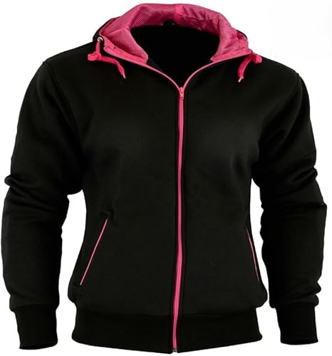 SPEED MAXX LTD LADIES PINK/BLACK FLEECE HOODIE REMOVABLE ARMOUR MOTORBIKE/MOTORCYCLE JACKET (XS)