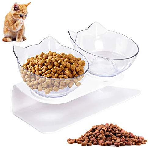 LOVEXIU Katzen Futternapf Katzennapf Fressnapf Katze HundenäPf Doppelte KatzennäPfe mit ErhöHtem StäNder Futterspender Katze Katzennapf Plastik